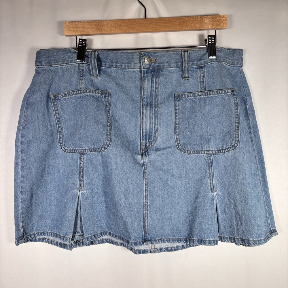 Madewell Denim Skirt Womens 33 Festival Boho Summer 90s Pockets Pleated Blue